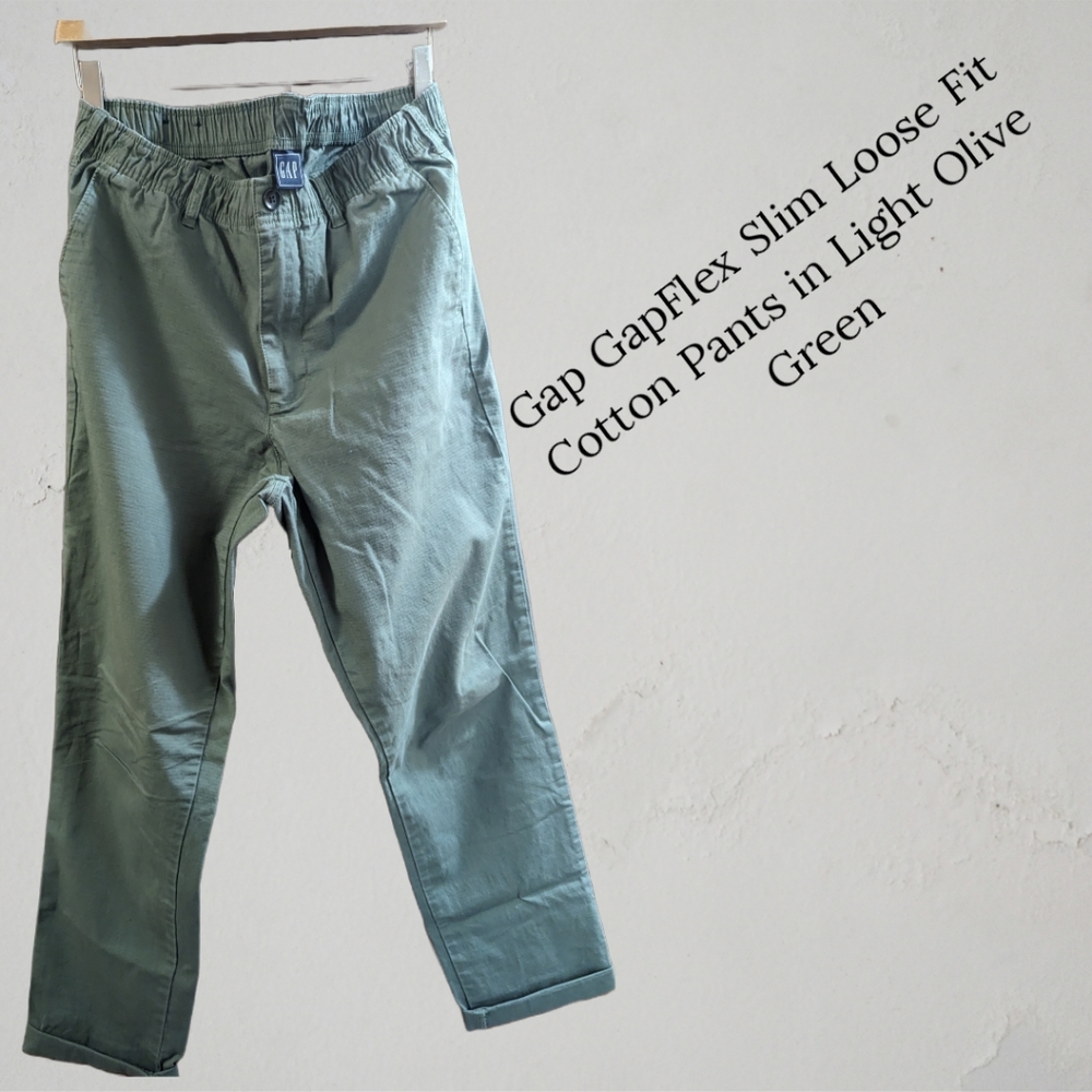 Gap GapFlex Slim Loose Fit Cotton Pants in Olive Green Unisex